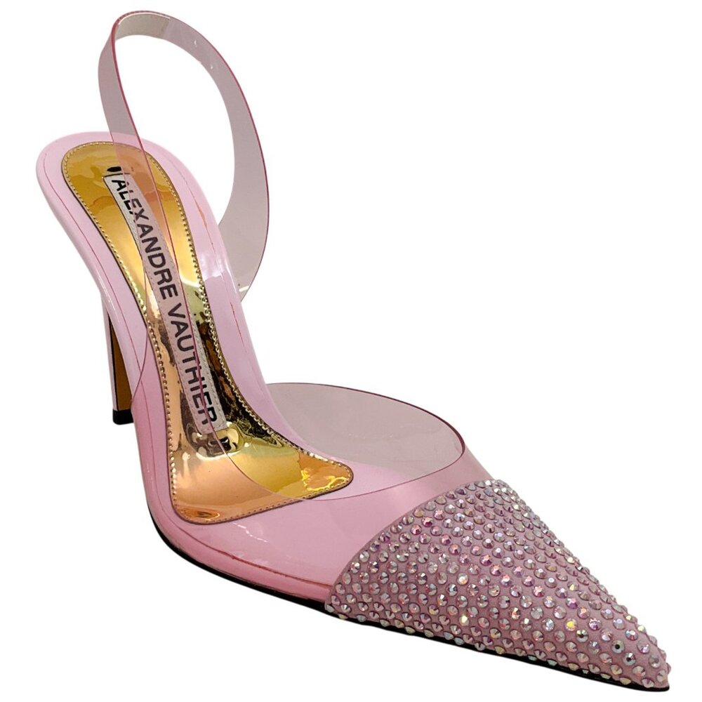 Alexandre Vauthier Azalea Pink PVC Raquel Slingback Pumps with Crystal Embellish